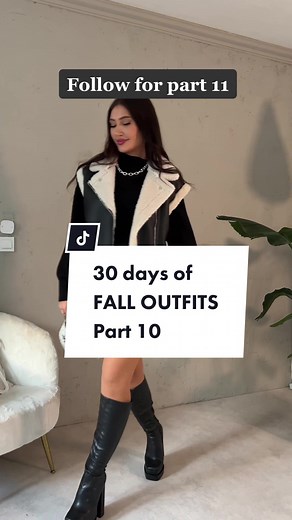 Day 10 of 30 fall outfit ideas. Black mini skirt with platform knee high boots and a vest. Would you wear this ? Outfit Details can be found in my LTK #ltk #ootd #ootdfashion #ootdgermany #outfitinspo #autumnoutfit #outfitideas #grwm #fashionreels #falloutfit #gdwm