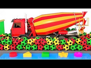 Apprendre les couleurs avec Camion Malaxeur Ballons de Foot - Service de voiture pour les Enfants