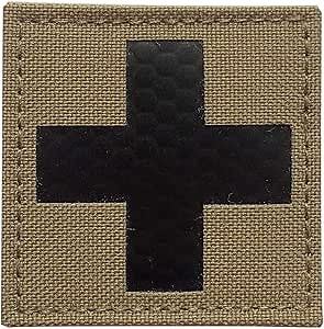 2x2 inch Coyote Brown Tan Infrared IR Reflective Medic Red Cross MED Medical EMS EMT Tactical IFAK Patch with Hook/Loop (Coyote Brown)