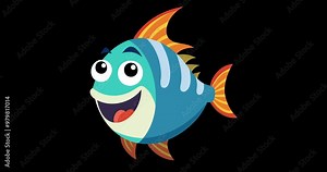 Cute Fish Flat Cartoon Animation. Vector Isolated Loop 2d Animation, Chroma Key. Aquarium character, Cartoon fish idle animation on a Green Screen.