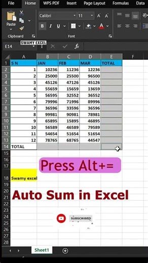 Auto Sum in Microsoft Excel using Alt + = ➕⚡Add numbers instantly like a pro!