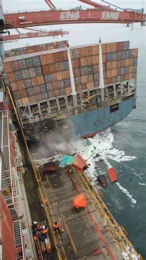 CCTV captured Ship Loaded Containers Blasting #cctv #cctvcamera #cargo #container #containership #ai