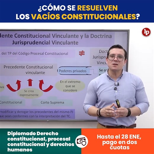 📌 Diplomado «Derecho constitucional, procesal constitucional y derechos humanos» ✅ Llena el formulario para recibir las diapositivas: https://lpd.pe/EqxYQ 📖 Tema: ¿Cómo se resuelven los vacíos constitucionales? 🎓 Expositor: Christian Donayre Montesinos 🗓️ Inicio: 4 de febrero 🎁 Hasta el 28 de enero, 2 libros GRATIS y pago en 2 cuotas 🔎 Más información: https://lpd.pe/ywJVQ o al WhatsApp 958377758 | LP - Pasión por el Derecho