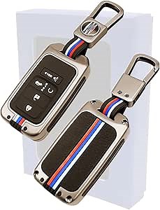 Key Fob Cover Fit for Honda Civic Accord Pilot CRV HRV CRZ Odyssey Crosstour Crider Spirior Ridgeline JED Smart Remote Key, Metal Shell and Soft Silicone Full Cover Protection Key Fob Case, 5 Buttons