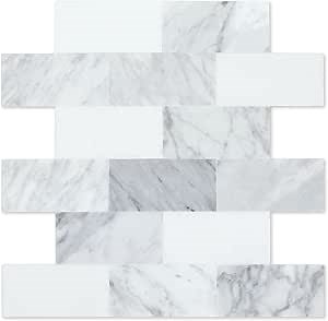 SpeedTiles Pinot Timeless Natural Stone Tiles - Modern Peel & Stick Marble Tiles for Kitchen Backsplash, Interior Walls - 3X Faster Installation with No Mortar, No Grout - 6 Pack (5.47 sqf)