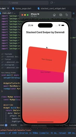 Stacked Card Swiper Flutter dengan Vertical Swipe & Efek Shuffle yang Smooth 🎴 #flutter #coding