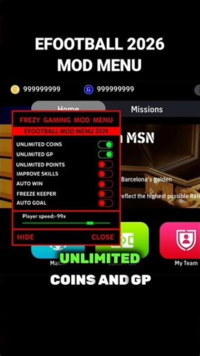 efootball 2026 Mod Apk Unlimited Coins and GP | eFootball PES 2026 Mod Menu