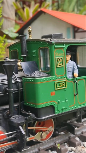 Essa é uma locomotiva LGB Stainz #2, feita na década de 90, arrancando com um pesado trem de cargas.