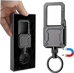 Magnetic Retractable Keychain with Gift box, Heavy Duty Carabiner Key chain with 25" Cord, Up to 50 oz Keys and Tools, Gift for Birthdays Christmas Father's Day Valentine's Day