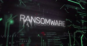 Animation of ransomware text over data processing