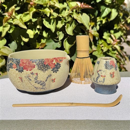 Handmade Cat Butterfly Garden Matcha Set, Cottagecore Whimsical Tea Ceremony Gift Set - Etsy UK