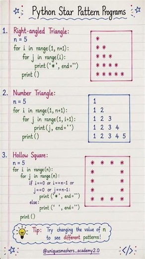 Python Star Pattern Programs 🔥 | 3 Easy Patterns for Beginners (Triangle, Number, Square) #trending