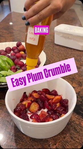Our first harvest of plums are tiny and sweet I wanted dessert fast, not a whole project. So this is my “one dish, no fuss” plum crumble. Straight into the baking dish, no peeling, no mixer, barely any measuring… and yes, it still tastes like you made an effort. Super Fast Plum Crumble Fruit layer • Small sweet plums – enough to cover the base of your baking dish (I used a generous layer of halved plums) you can use any fruit you have available. • 1–2 tablespoons sugar or honey • A couple of spl