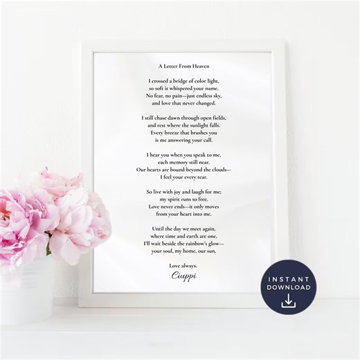 Dog Memorial Poem Printable – Rainbow Bridge Letter From Heaven Digital Download - Etsy