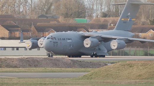 Military movements at US air base RAF Fairford as operation takes place to seize oil tanker