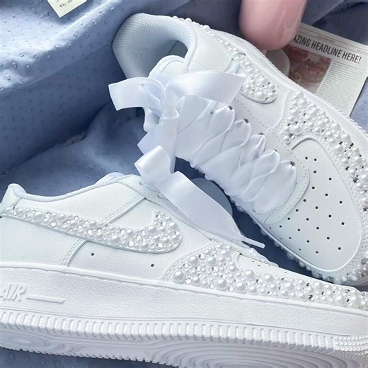 Sparkly Wedding Shoes, Pearl Crystal Sneakers, White Bridal Kicks, Satin Laces, Custom Bride Gift, Comfortable Platform, Personalized. - Etsy