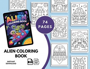 Alien Coloring Pages for Kids Printable | Space Coloring Book PDF | Cute UFO & Outer Space Coloring Sheets | 74 Pages Instant Download - Etsy