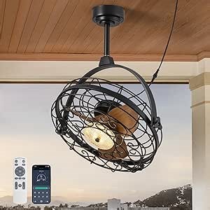 CROSSIO 23'' Outdoor Ceiling Fans with Lights, Gazebo Fan Wet Rated Remote&APP Control, Dimmable Hanging Fan with Plug in Cord for Patio Pergola