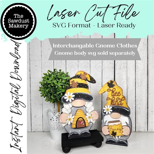 Add-on Interchangeable Gnome SVG File | Honey Bee Gnome Add - on | Laser Cut File | Bee SVG File | SVG | Gnome | Gnome Shelf Sitter - Etsy
