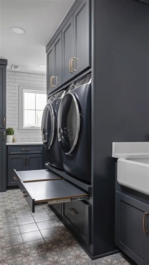 Dark Gray Laundry Room Cabinets with Smart Storage #Shorts