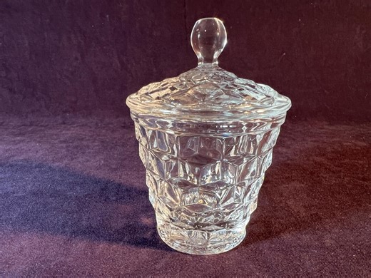 Jam Pot With Lid Fostoria American Cube Pattern Pressed Glass