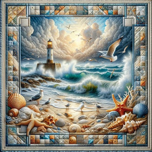 Quilt Fabric Panels – Tides of Tranquility Seashell Shores Sewing Art - Etsy