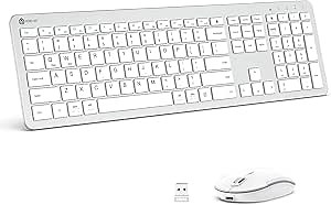 iClever Wireless Keyboard and Mouse, GK08 White Keyboard Mouse Combo, Ergonomic, Quiet, Full Size Design with Number Pad, 2.4G Connection for Mac, Windows and Computer