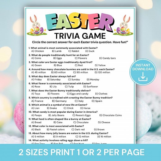 Easter Trivia Game Printable, Easter Trivia Quiz, Easter Party Games for Kids & Adults, Classroom Easter Activity, Think Fast Spring Game - Etsy