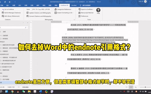 如何去掉Word中的endnote的引用格式