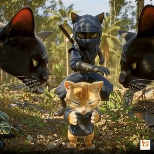 Ninja Cat saved the cute cat from Black Cats #aicat #aivlog #cat