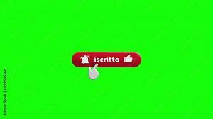 Subscribe like and bell click 3D cartoon animation 4K video with transparency Green Screen and Luma Matte (black and white mask) Italian