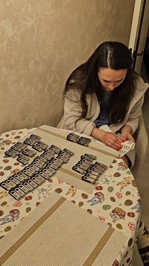 Organizing USB Flash Drives on a Colorful Easter Table