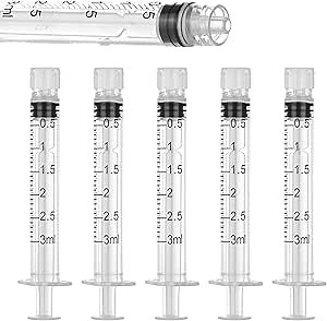 3 ml Luer Lock Syringe for Liquids, Syringe with Cap, 30 Pack Individually Wrapped