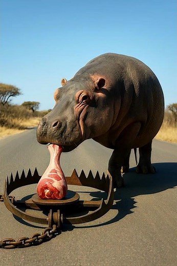 Will the hippo dodge the trap and get the chicken leg? 🦛🍗❓