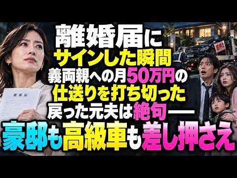 【離婚届にサインした瞬間、義両親への月50万円の仕送りを打ち切った。愛人と子供を連れて戻った元夫は絶句――豪邸も高級車も差し押さえられていた】
