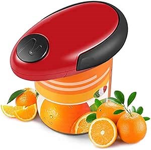 One Touch Electric Can Opener, Mini Automatic Can Opener, Smooth Edge Restaurant Can Opener, Hands Free Can Opener, No Sharp Edge, Food-Safe (Red)