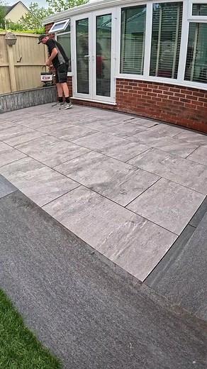 Grouting a Porcelain patio ⚒️⚒️ Azpects Ltd - Easy Grout 🙌 #landscaping #patio #work #fypシ #foryouシ