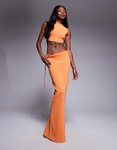 Wanderdoll Sienna fine knit maxi skirt in orange (part of a set) | ASOS