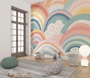 Pastel Rainbow Wall Mural | Kids Room and Nursery Wallmural, Removable Self Adhesive Wallpaper - Etsy