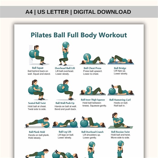 Pilates Ball Full Body Workout Printable PDF | Stability Ball Exercise Chart | At-home Pilates Routine Poster - Etsy UK