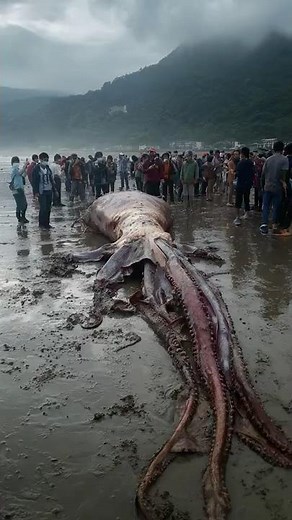 Mysterious Giant Squid Discovered Washed Ashore on Japanese Beach