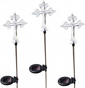 Solar Cross Lights, 3 Stakes a Set, Multi-Color Changing LED Solar Lights