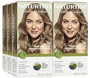 Naturtint 8N Wheat Germ Blonde Permanent Hair Color (Pack of 6), Ammonia Free, Vegan, Cruelty Free, up to 100% Gray Coverage, Long Lasting Results (Packaging may vary)