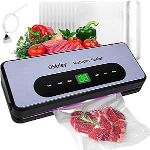 Vacuum Sealer Machine for Food Preservation, 80kPa Powerful Suction, Built‑in Cutter & Starter Kit, Dry & Moist Modes, Digital Countdown, Compact Design, Keep Food Fresh 6X Longer