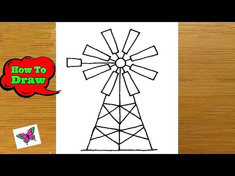 How to Draw Windmill in Easy Way | Windmill Drawing Painting | Windmills Drawing Lessons