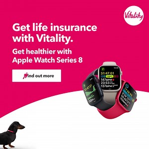 Get Vitality Life insurance now and you could get Apple Watch Series 8 from £39 upfront with a 0% APR credit agreement for 36 months. If you stay active – you could pay between £0 and £9.50 per month. RRP from £419. Qualifying plans, minimum premiums, and T&Cs apply. | Vitality UK
