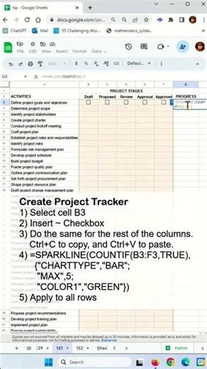 Project Tracking Spread Sheet on Google sheets