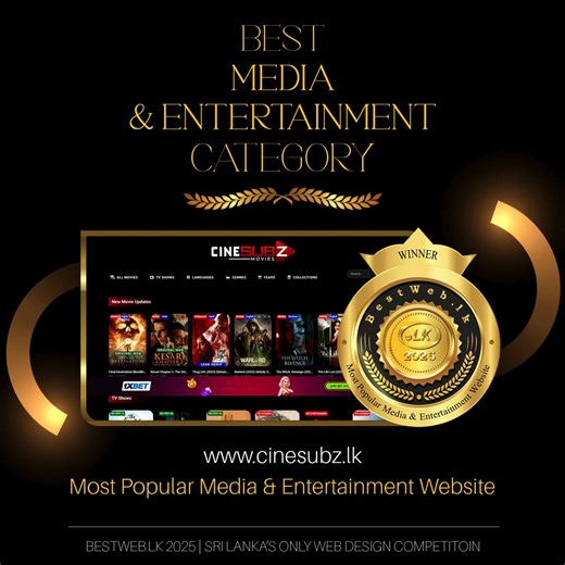 Congratulations www.cinesubz.lk Most Popular Website in the Best Media & Entertainment Website Category at BestWeb.LK 2025, Sri Lanka’s Premier Web Design Competition. #BestWeb2025 #BestWebLK #SriLankaWebAwards #LKDomainRegistry #lka #AwardNight | BestWeb.lk