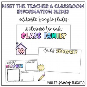 Meet the Teacher and Classroom Information Google Slide Templates