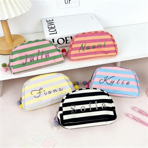 Personalized Embroidered Striped Canvas Pen Case | Custom Back to School Gift for Students | Custom Stationery Pouch|cute Stationery Bag - Etsy